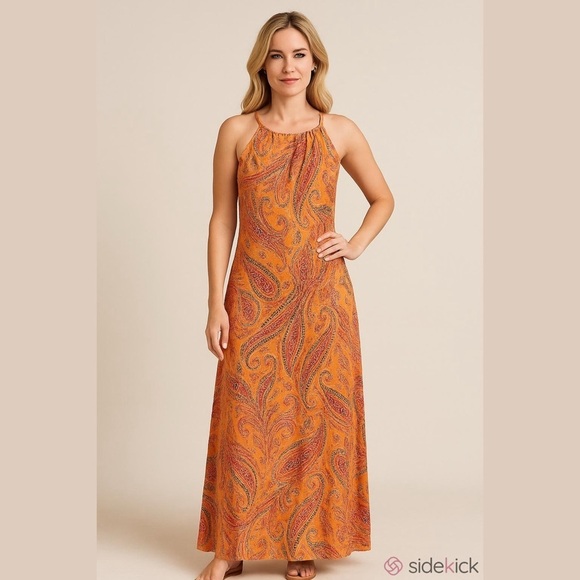 Ann Taylor Dresses & Skirts - Ann Taylor Vintage Silk Paisley Print Orange Maxi Dress